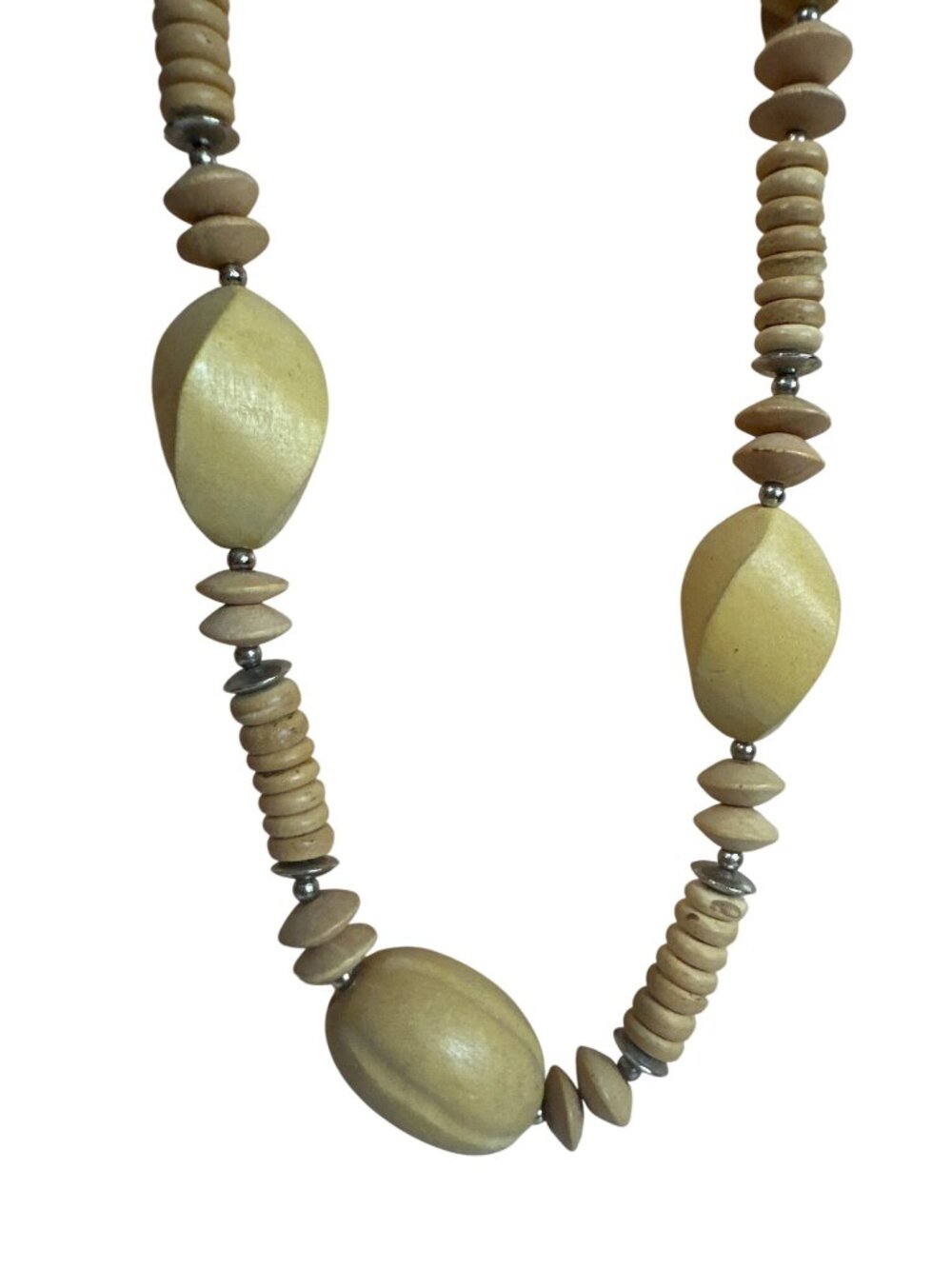 Vintage Wooden Beaded Necklace Unique Geometric Shapes Boho 80s Artsy